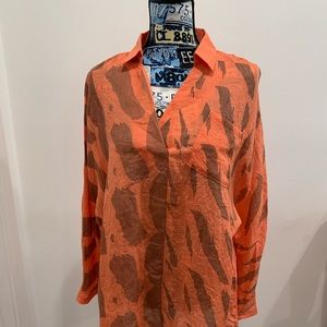 Mislook blouse orange with soft gray accents very pretty